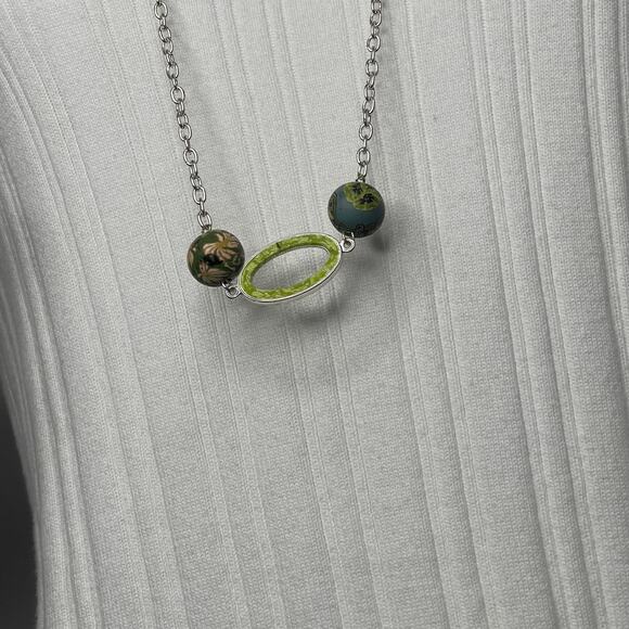 Viva Beads silver necklace silver tone green clay beads signed chunky beaded - Picture 8 of 11